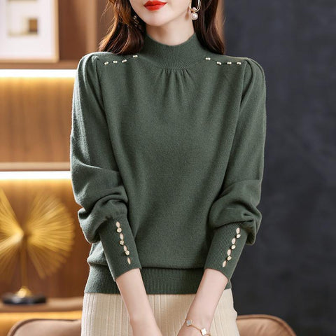 Half High Collar Elegant Fashion Solid Bottomed Sweater-Veeddydropshipping