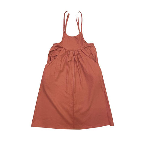 Retro Brick Orange Cotton And Linen Suspender Dress For Girls Summer-TB00875-Veeddydropshipping