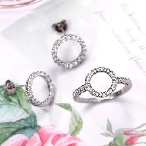 Fashion Versatile Circle Stud Earrings with Crystal Cubic Zirconia Earrings -JW01422-Veeddydropshipping