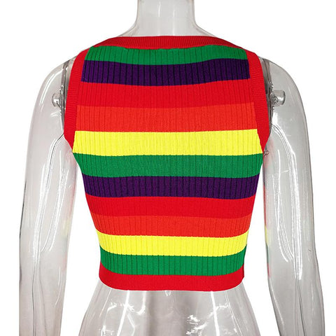Woman Sleeveless Rainbow Printed Tank Tops Tops Vest-Veeddydropshipping
