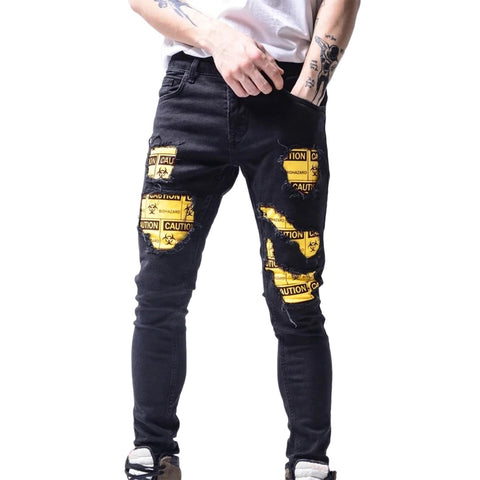 Pants Fashion Letter Patch Mid Waist Slim Fitting-MF00531-Veeddydropshipping