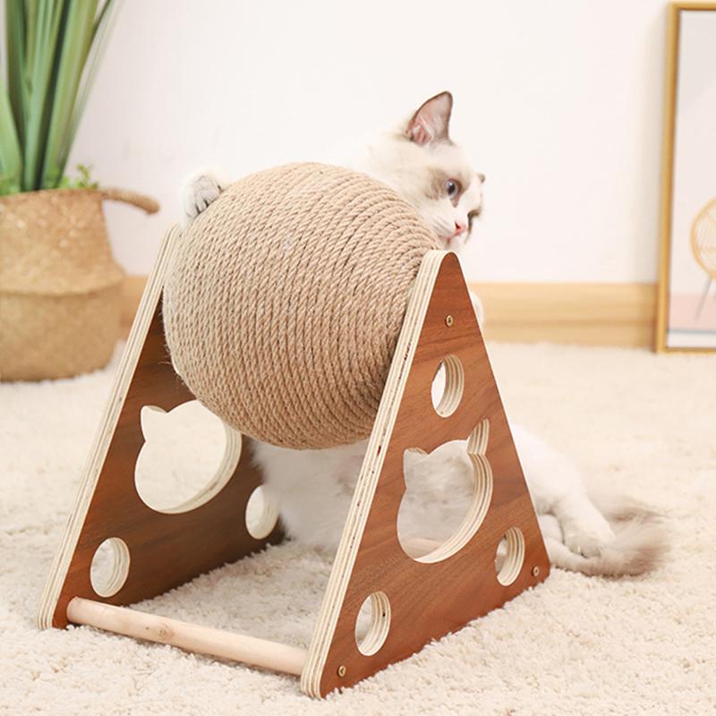 Wood Stand Sisal Rope Ball Cat Scratcher Toy-HA01432-Veeddydropshipping