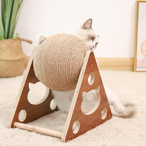 Wood Stand Sisal Rope Ball Cat Scratcher Toy-HA01432-Veeddydropshipping