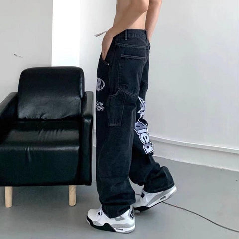 Embroidered Black Jeans Men Spring and Autumn-MF00619-Veeddydropshipping