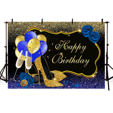 Sweet Pink Rose Birthday Backdrop Shiny Glitter High Heels Champagne Adults Women -CE00293-Veeddydropshipping