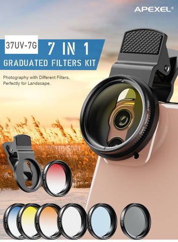 APEXEL 37mm 7in1 Gradient Filter Lens Kit Gradual-PA01218-Veeddydropshipping
