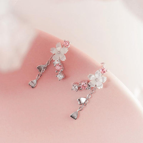Pink Cherry Blossom Clavicle Chain Jewelry Set -JW00310-Veeddydropshipping