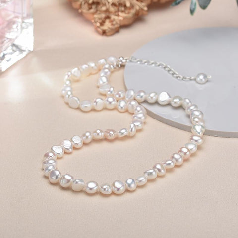 5-6mm Baroque 925 Sterling Silver Choker Necklace for Women Girls-JW00040-Veeddydropshipping