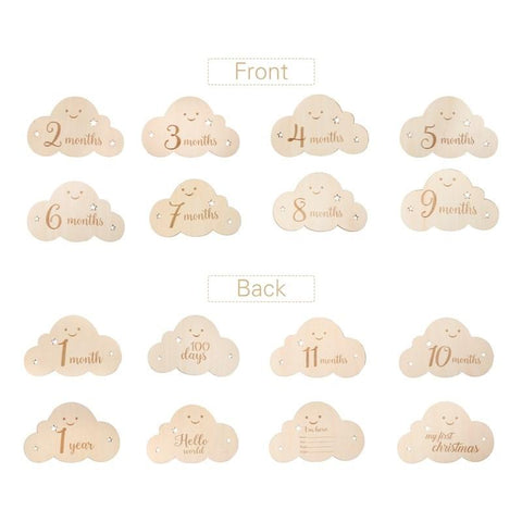 8PCS/set Wooden Baby Milestone Cards Cute Cloud Shape Milestone-TB00785-Veeddydropshipping