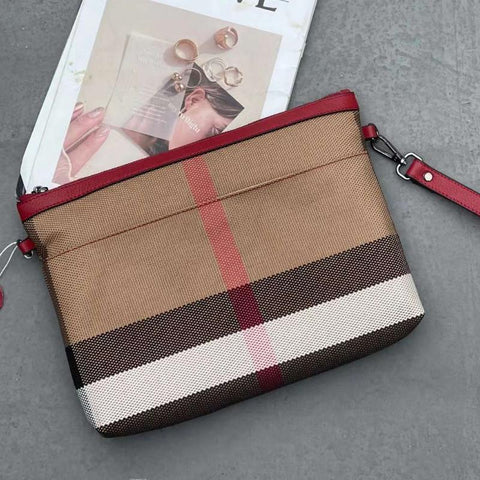 Clutch Bag Classic Stripes Canvas Leather Female Shoulder Bag A4 Lady-BS00223-Veeddydropshipping