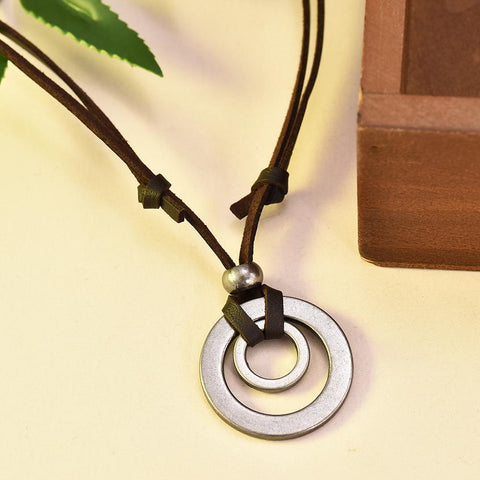 Double Circle Adjustable Leather Cord Necklace Jewelry-JW01239-Veeddydropshipping