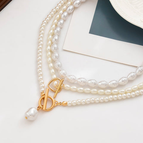 Baroque Pearl Heart OT Buckle Pendant Necklace for Women  -JW00148-Veeddydropshipping
