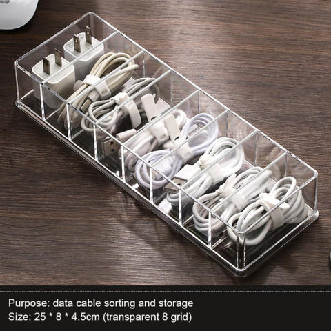 Cable Storage Box Transparent Plastic Data Line Storage Container Desk Stationery Makeup Organizer Key-PA00848-Veeddydropshipping