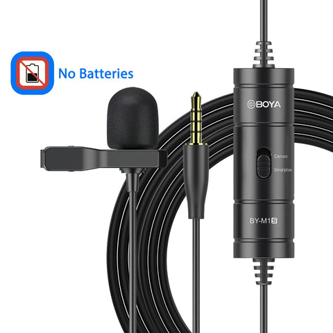 BY-M1 Condenser Lavalier Lapel Clip-on Microphone 3.5mm TRRS 6M Mic For PC -CE01041-Veeddydropshipping