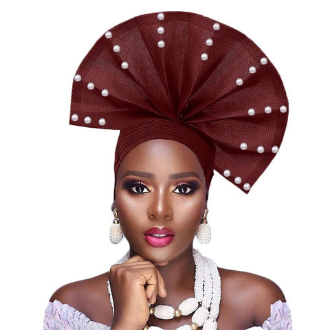 African Headtie With Beads Cap-WF01500-Veeddydropshipping