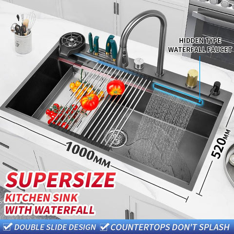 Waterfall Kitchen Sink Large Single Slot-TI00625-Veeddydropshipping