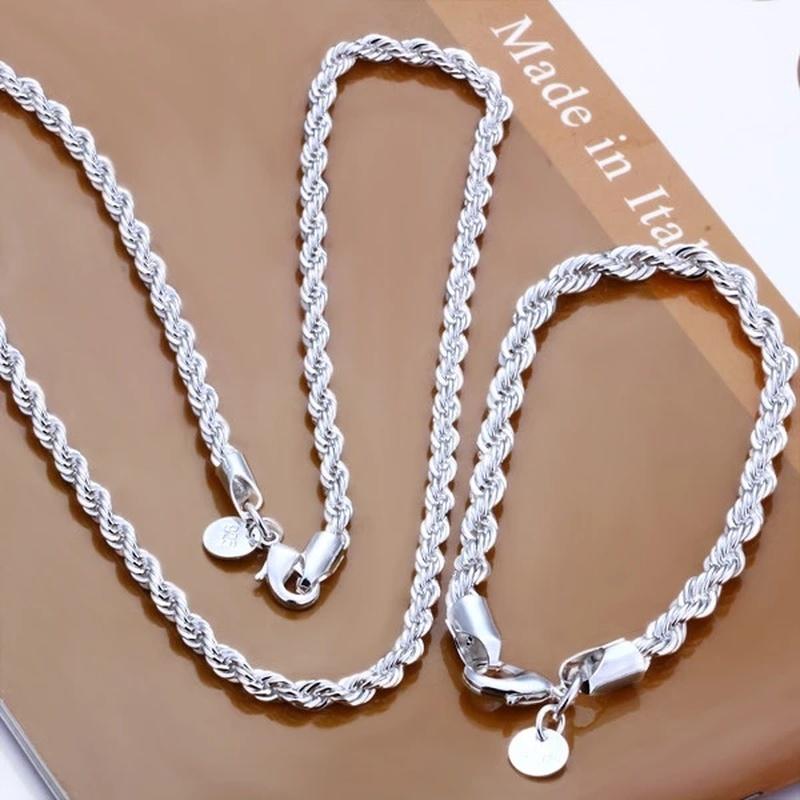 925 Sterling Silver  chain Necklace Bracelets  Jewelry Set -JW00202-Veeddydropshipping