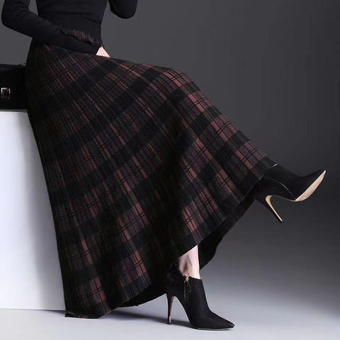 Long Skirts for Women Fashion Knitted  Plaid Skirts-WF00511-Veeddydropshipping