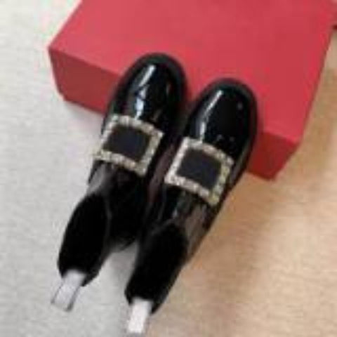 Rhinestone Square Buckle Boots Flat Women&#39;s-BS01016-Veeddydropshipping
