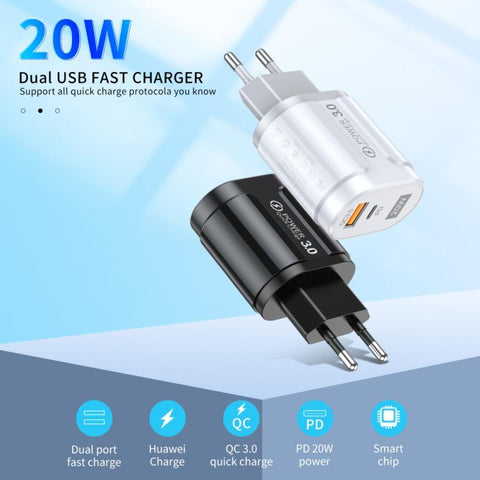 USB Fast Charger 20W PD Fast Charging QC3.0 Mobile Phone Charger-PA00028-Veeddydropshipping
