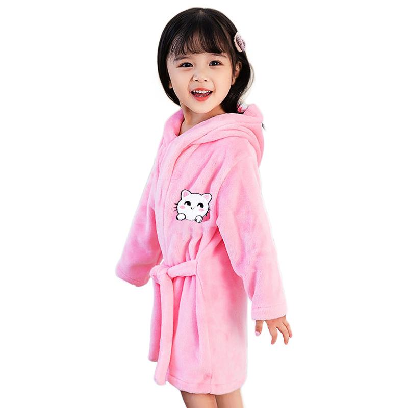Flannel Children Bathrobe Thick Baby Girls Cartoon Hooded Bathrobe-TB01046-Veeddydropshipping