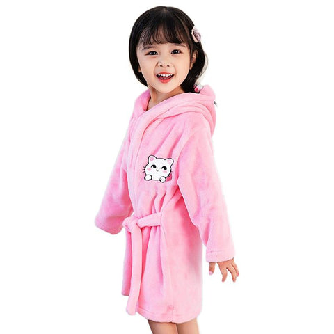 Flannel Children Bathrobe Thick Baby Girls Cartoon Hooded Bathrobe-TB01046-Veeddydropshipping