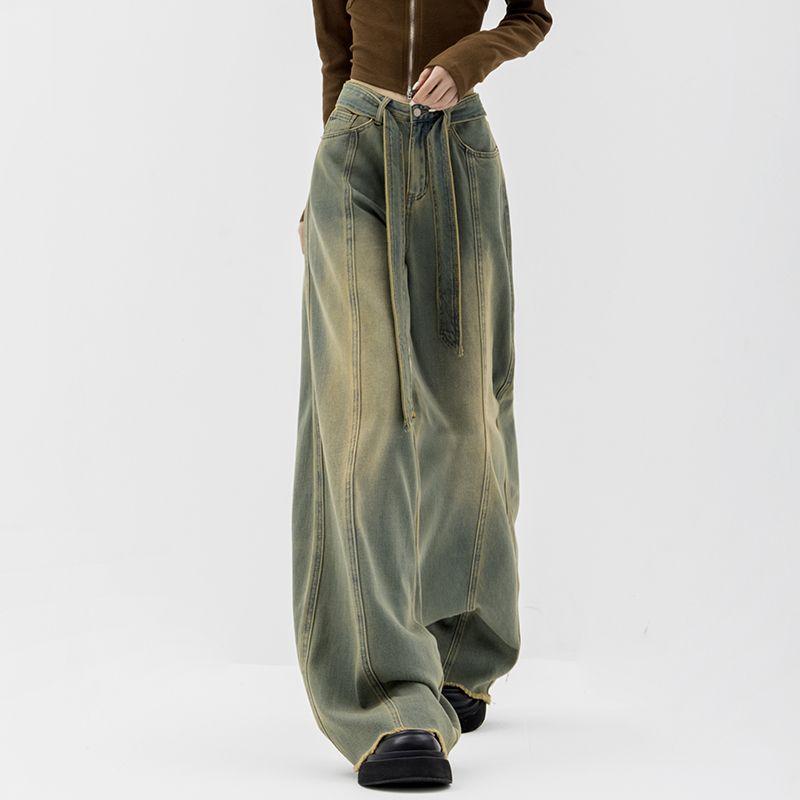 Hip-hop Wide-leg High Waist Loose Slim Straight Gothic Denim Pants-WF00493-Veeddydropshipping