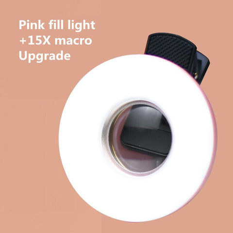 Macro Lens for Mobile 15X Fill Ring Light Selfie Live Lamp Camera Lens with LED Universal Flash-PA00646-Veeddydropshipping