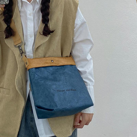 Shoulder Bag Retro Kraft Paper Totes Messenger Bag Washable Tear-resistant-BS00162-Veeddydropshipping