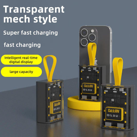 10000mAh Transparent Tech Style Super Fast Charge Power Bank 2 USB Built-in 3 Cables-PA00083-Veeddydropshipping