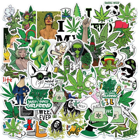 10/30/50PCS Hemp Leaf Stickers Laptop Skateboard Guitar Luggage DIY Bike Cool-TB01625-Veeddydropshipping
