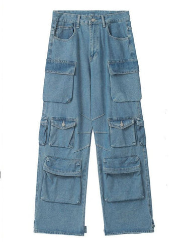 Multi-Pocket Retro High Street High Waist Wide Leg Pants-WF00042-Veeddydropshipping