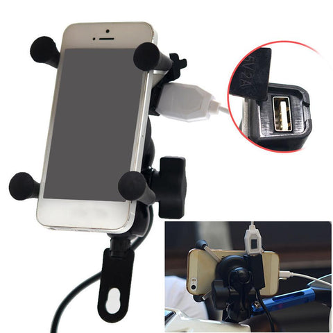 Motorcycle Mobile Phone Holder Mount With USB Charger 360 Degree Rotation Adjustable-PA00520-Veeddydropshipping