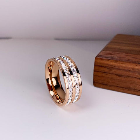 Rose Gold Color Double Row Square Zircon Ring For Women-JW00027