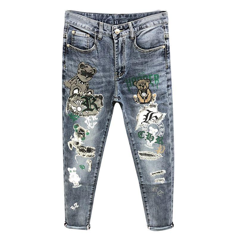 Fashion Bear Cartoon Graphical Polished Denim Cargo Kpop-MF00479-Veeddydropshipping