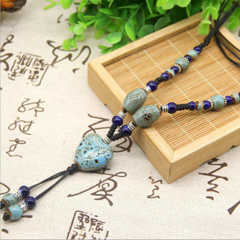 ceramic Bead Heart-shaped pendant sweater chain necklace -JW01249-Veeddydropshipping