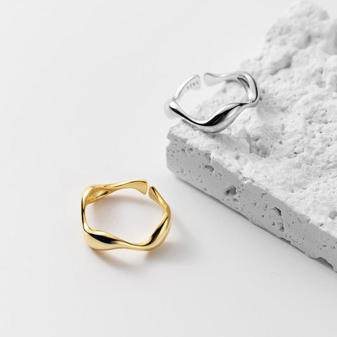 925 Sterling Silver Irregular Design Water Drop Stackable Finger Ring -JW00076-Veeddydropshipping