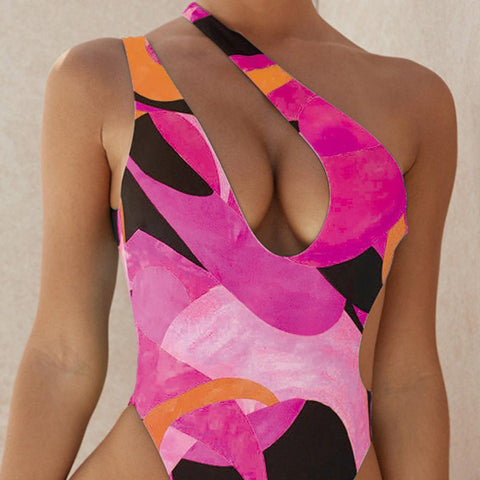 Sexy One Piece Swimsuit 2023 Swimwear Women Print One Shoulder Bodysuit -OS00142-Veeddydropshipping