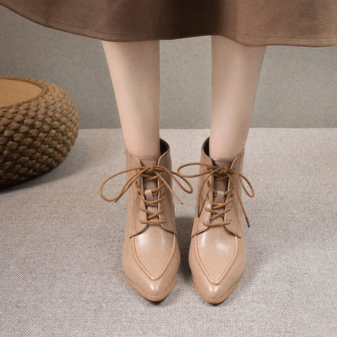 Lace Up Boots Sexy Pointed High Heels Autumn Winter-BS01044-Veeddydropshipping