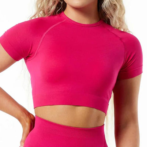 Seamless Yoga Shirts Short Sleeve T-shirt For Fitness Crop Top Slim Fit Running T-shirts -OS00854-Veeddydropshipping