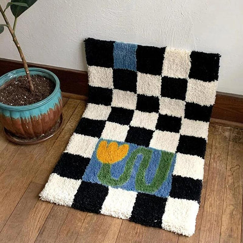 Chessboard Plaid Bath Mats Fluffy Grids Soft Floral Carpet-HA00469-Veeddydropshipping