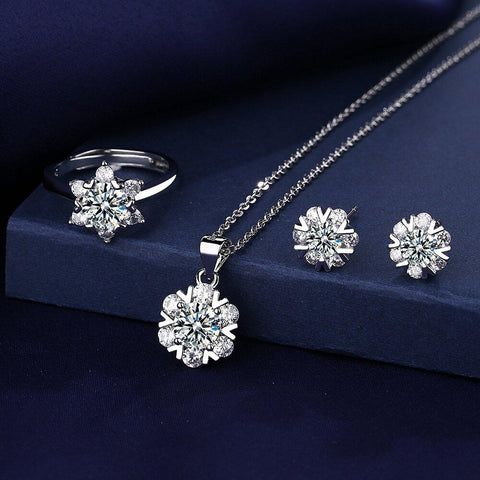 Diamond Jewelry set 925 Sterling Silver  Rings Earrings Necklace  -JW00204-Veeddydropshipping
