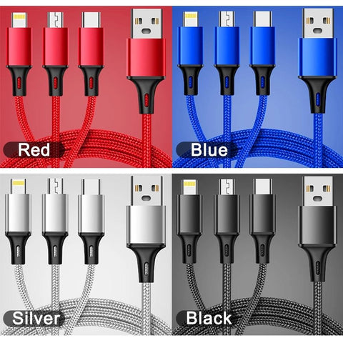 3in1 Data USB Cable for iPhone Fast Charger Charging Cable For Android phone type c-PA00962-Veeddydropshipping