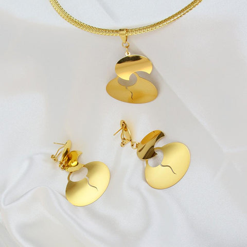 Fine Jewelry Gold Color Wedding Necklace And Earring Set-JW01331-Veeddydropshipping