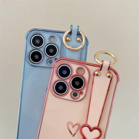 Heart Wrist Strap Stand Silicone Case Cover For iPhone 14 11 12 13 Pro Max XR 8-PA00142-Veeddydropshipping