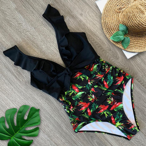 2020 Sexy New Ruffle One Piece Swimsuit Off The Shoulder Swimwear Women Swimsuit-OS00043-Veeddydropshipping