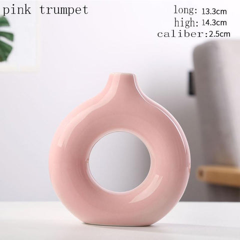 Nordic Vase Circular Hollow Ceramic Donuts Flower Pot-HA00297-Veeddydropshipping