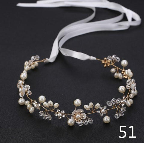 Flower Diamante Crystal Pearl Headband Rhinestone Wedding  -JW00538-Veeddydropshipping