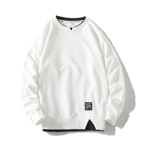 Casual Sports Shirt Solid Men's Fake Two Piece O-Neck Sweatshirt Hoodie-Veeddydropshipping