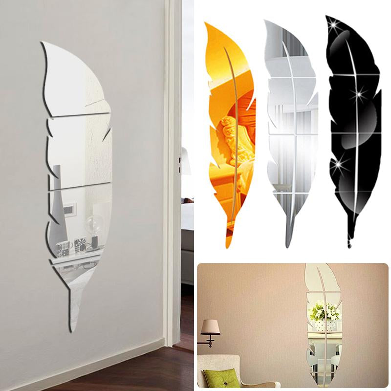 Large Feather 3D Mirror Wall Sticker-HA00223-Veeddydropshipping